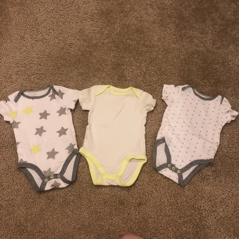 Lot of 3 Gray/White/Yellow Onesies